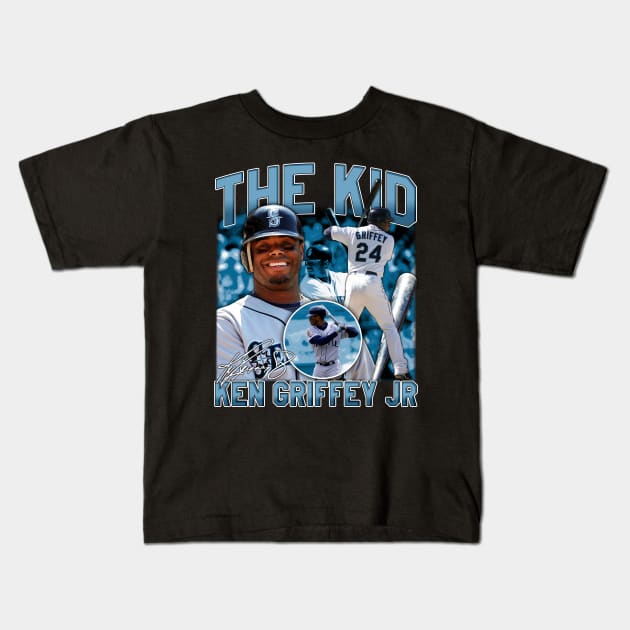 Ken Griffey Jr The Kid Basketball Legend Signature Vintage Retro 80s 90s Bootleg Rap Style Kids T-Shirt by CarDE